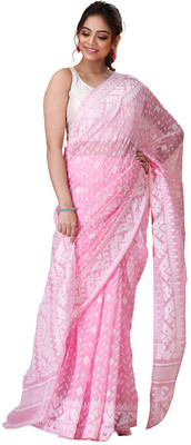 Oishani Saree Ghor Woven Jamdani Cotton Silk Saree(Pink)