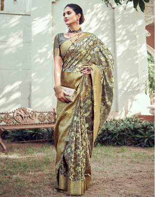 Satrani Woven, Embellished Kanjivaram Art Silk Saree(Grey, Gold)