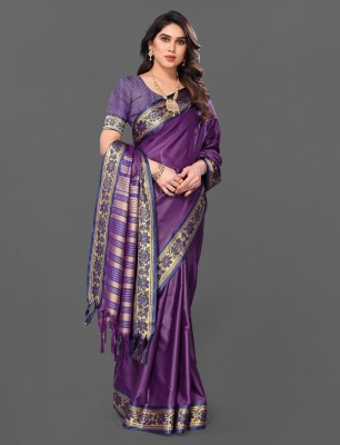 Paramparik Textile Embellished, Self Design Handloom Pure Silk Saree(Purple)