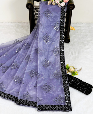 JP STORESS Embroidered Bollywood Net Saree(Purple)