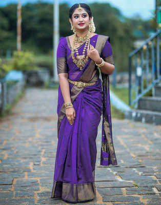 Samah Embellished, Woven, Self Design Banarasi Silk Blend, Jacquard Saree(Purple)
