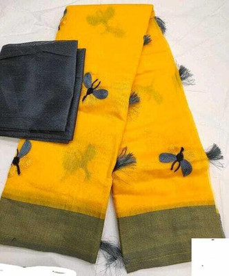 JK ETHNIC WEAR Self Design Chanderi Cotton Silk Saree(Yellow)
