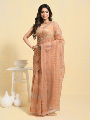 Rupeshwari Self Design Bollywood Net Saree(Orange)