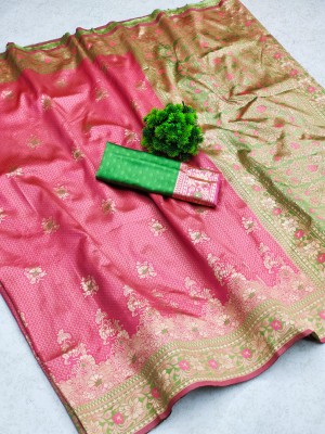 KHANJAN FASHION Woven Paithani Silk Blend, Jacquard Saree(Multicolor)
