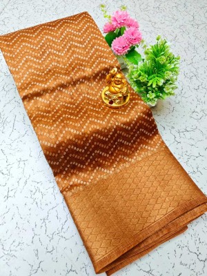 DI Home Tex Printed Daily Wear Cotton Linen Saree(Brown)