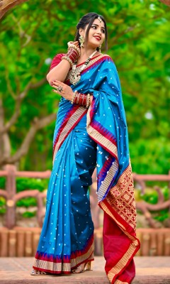 Sijileen Temple Border, Woven Sambalpuri Art Silk Saree(Light Blue)