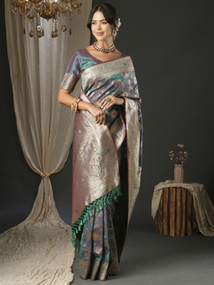 Tasrika Woven Banarasi Silk Blend Saree(Blue)