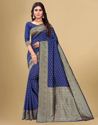 Moda Rapido Self Design Banarasi Jacquard Saree(Dark Blue)
