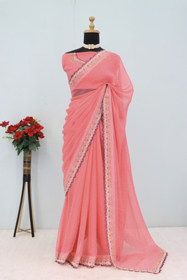 VarniRaaj Fashion Embellished Bollywood Organza Saree(Pink)