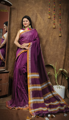 Anidipta collection Self Design Handloom Pure Cotton Saree(Purple)