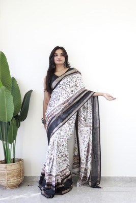 VISVASTA Self Design, Woven, Printed, Floral Print, Striped Bollywood Cotton Jute, Silk Blend Saree(Black)