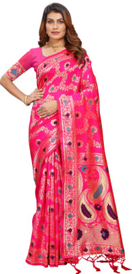 NAKSHCRETION Self Design Kanjivaram Pure Silk Saree(Pink)