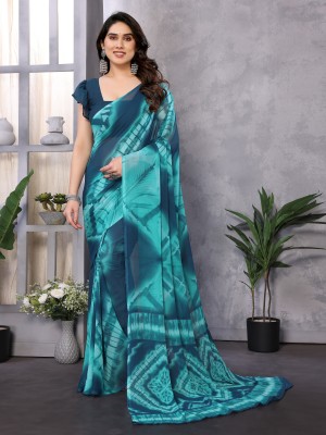 NIRMOHIFASHION Printed Bollywood Georgette Saree(Light Blue, Dark Blue)