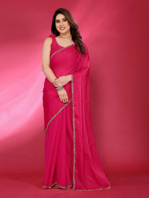 ROOP SUNDARI SAREES Embellished, Solid/Plain Bollywood Tissue, Silk Blend Saree(Pink)