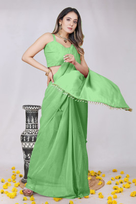 ELEGENCE FAB Solid/Plain Pre Draped Saree Polyester Saree(Light Green)