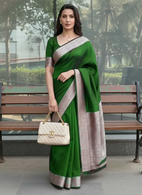 LYANNA Solid/Plain, Woven Bollywood Satin Saree(Light Green)