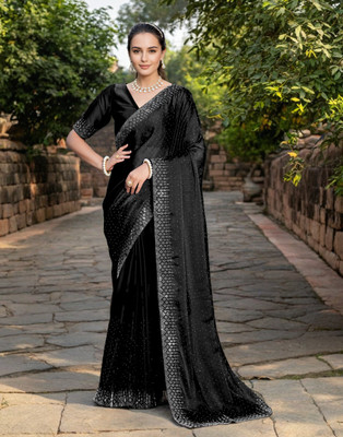 Divastri Embellished Bollywood Silk Blend Saree(Black)