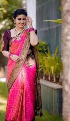 Staffica Lifestyle Woven Kanjivaram Jacquard Saree(Pink)