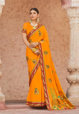 Laxmipati Sarees Embroidered Bollywood Satin Saree(Yellow)