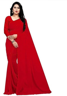 Bajrang Sarees Solid/Plain Bollywood Georgette Saree(Red)
