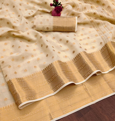 Cjrm Woven Gadwal Cotton Silk Saree(Cream)