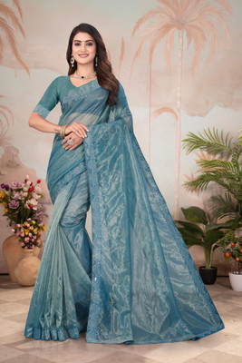 HESOFY Solid/Plain Bollywood Net Saree(Light Green)