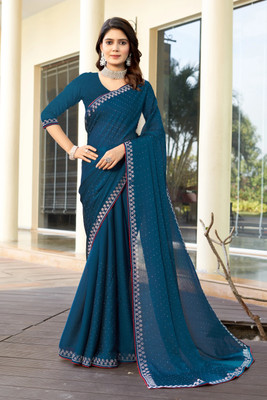 Divastri Embellished, Embroidered Bollywood Chiffon Saree(Blue)