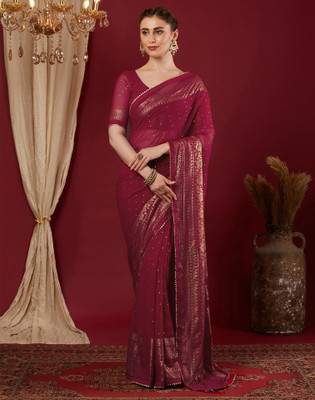 Samah Printed, Embellished Bollywood Georgette Saree(Pink)