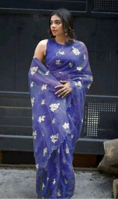 NIYANTAKSH Embroidered Bollywood Net Saree(Blue)