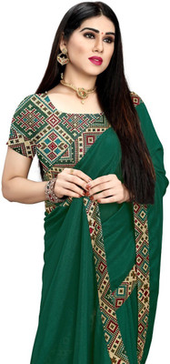 MAHALACMI FAB Embroidered, Solid/Plain Bollywood Georgette Saree(Dark Green, Green)