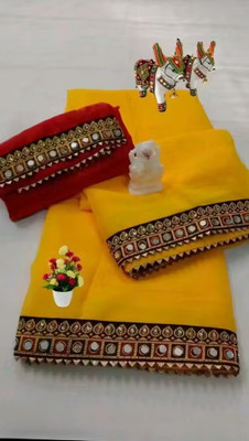 OKTAT Dyed Bollywood Georgette Saree(Yellow)