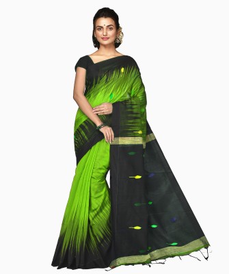 Mystory Embroidered Handloom Handloom Cotton Silk Saree(Light Green, Black)