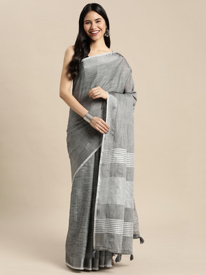 Pandadi Saree Self Design Kanjivaram Cotton Linen Saree(Grey)