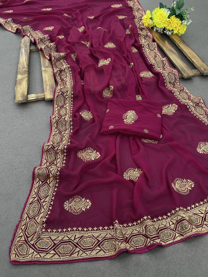 monoria Embroidered Bollywood Georgette Saree(Maroon)