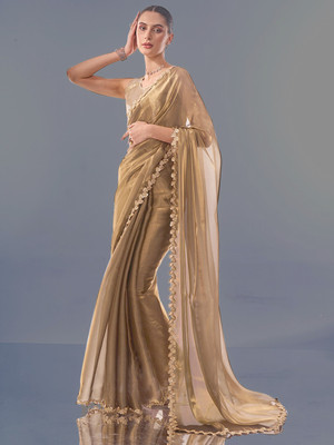 yourwish Self Design, Solid/Plain Bollywood Jimmy choo Saree(Cream)