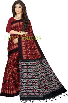 maadurga Printed Sambalpuri Cotton Blend Saree(Red)