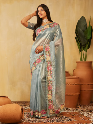KASEE Embroidered Bollywood Organza Saree(Green)