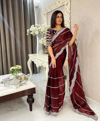 Var Vadhu Embroidered Bollywood Net Saree(Maroon)