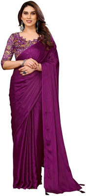 RAJESHWAR FASHION Solid/Plain Bollywood Polyester Saree(Purple)