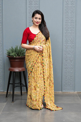 Aadimam Creation Printed Bollywood Art Silk Saree(Brown, Beige)