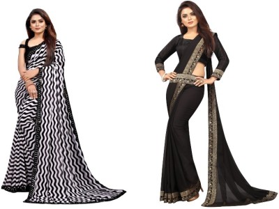 Flip The Style Printed, Color Block Bollywood Georgette Saree(Pack of 2, White, Black)