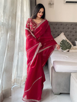 ANOUK Embroidered Chanderi Organza Saree(Maroon)