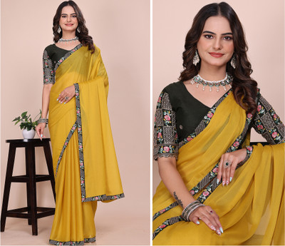 K 5 FASHION Solid/Plain Bollywood Georgette Saree(Yellow)