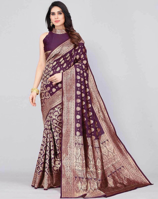 SHRIMAY Woven Kanjivaram Silk Blend Saree(Magenta)