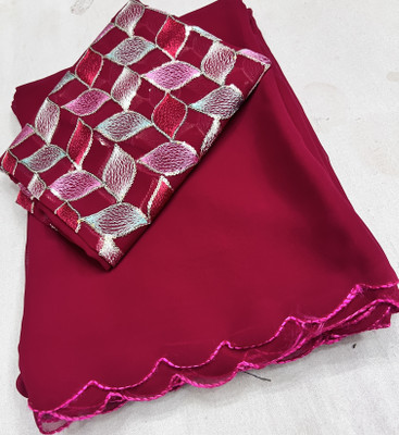 MSC TRENDLINE SAREES Self Design, Solid/Plain Bollywood Georgette Saree(Magenta)