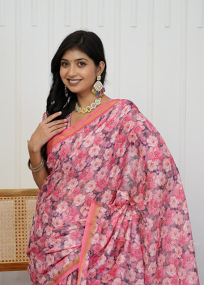SHRIVAN FASHION Printed Bollywood Cotton Blend Saree(Pink)