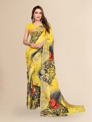 kashvi sarees Ombre, Floral Print Daily Wear Georgette Saree(Yellow)