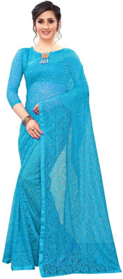 Divya Shree Self Design Bollywood Net Saree(Light Blue)