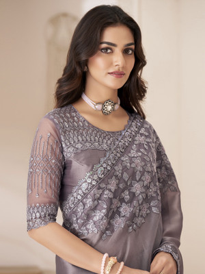 Sareemall Embellished Bollywood Satin Saree(Purple)