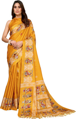 Priyashi Printed Mysore Art Silk Saree(Yellow)